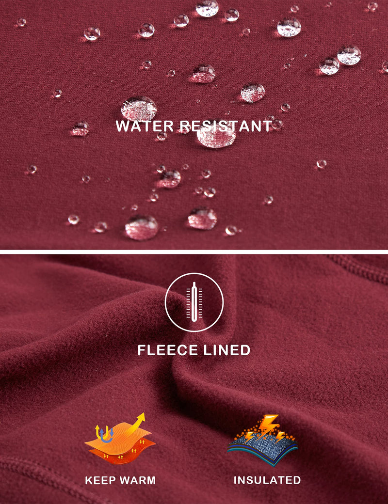 ZUTY Fleece Lined Leggings Women Water Resistant Winter Thermal Insulated High Waisted Hiking Leggings Pockets Plus Size Burgundy Small - BeesActive Australia