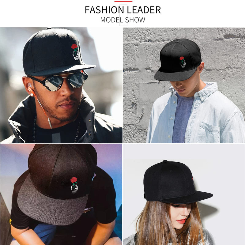 Negi Snapback Hats for Men Flat Bill Fitted Caps Hiphop Rap Adjustable Baseball Trucker Dad Hat Classic Black Rose Hand - BeesActive Australia