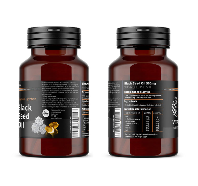 VITA60 Black Seed Oil Capsule - 120 High Strength 500mg Softgel Capsules | Cold Pressed | Nigella Sativa - BeesActive Australia