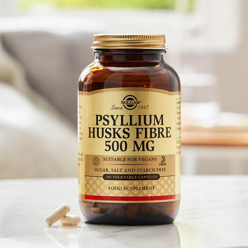 Solgar Psyllium Husks Fibre 500 mg Vegetable Capsules - Pack of 200 - High in Soluble Fibre - Vegan - BeesActive Australia