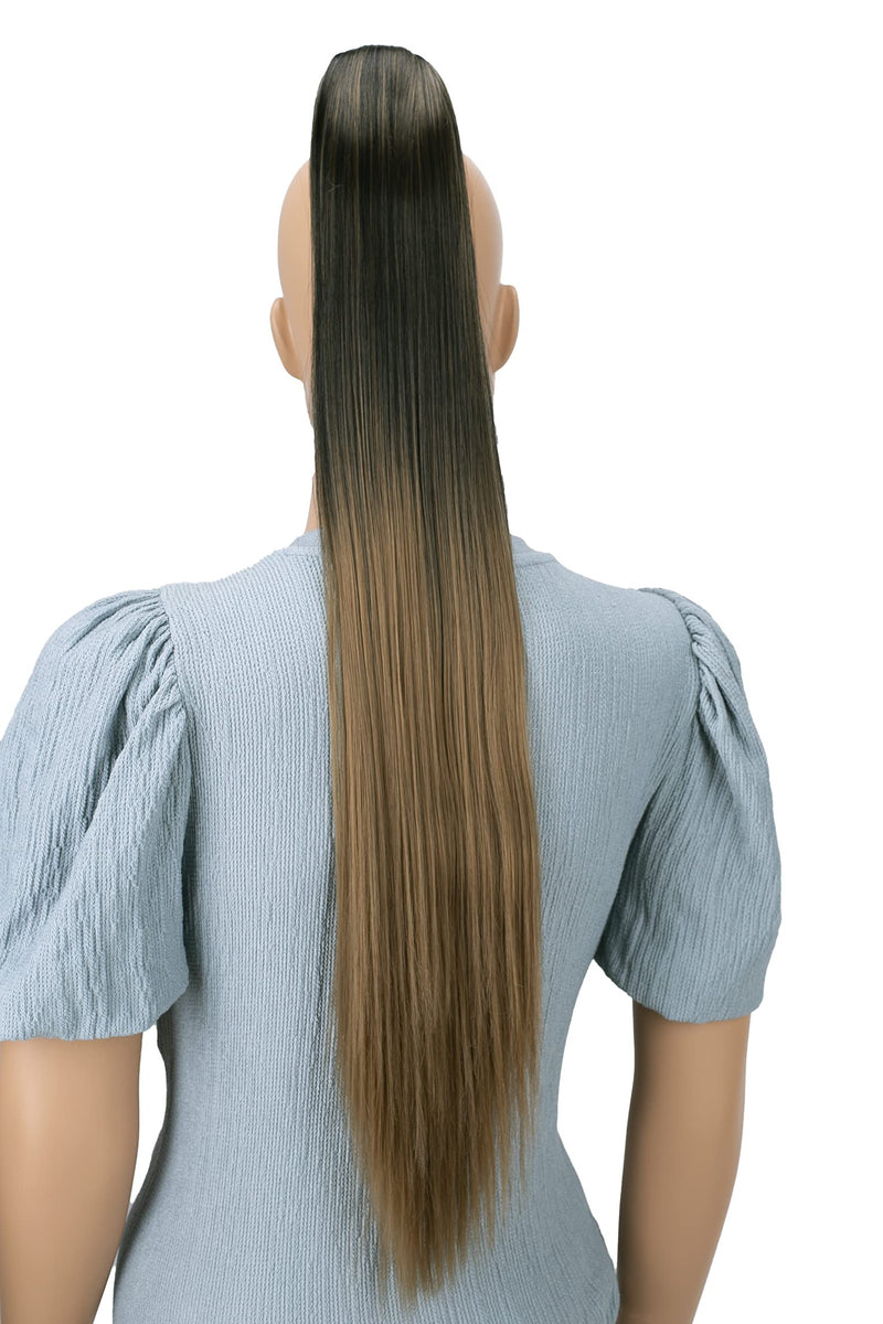 PRETTYSHOP 28" Extra Long Straight Ponytail Hairpiece Heat-resistant Synthetic Fibres Ombré Black Brown H115 ombré black brown #1BT27 H115 - BeesActive Australia