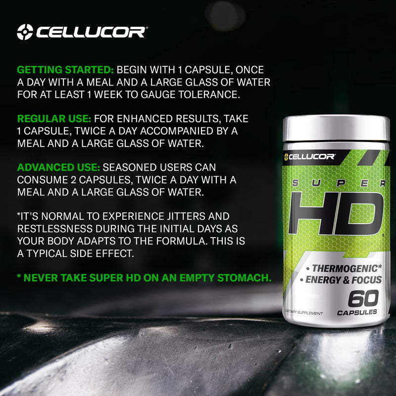 Cellucor Super HD for Men & Women - Enhance Focus and Increase Energy - Capsimax, Green Tea Extract, 160mg Caffeine & More 60 Servings - BeesActive Australia