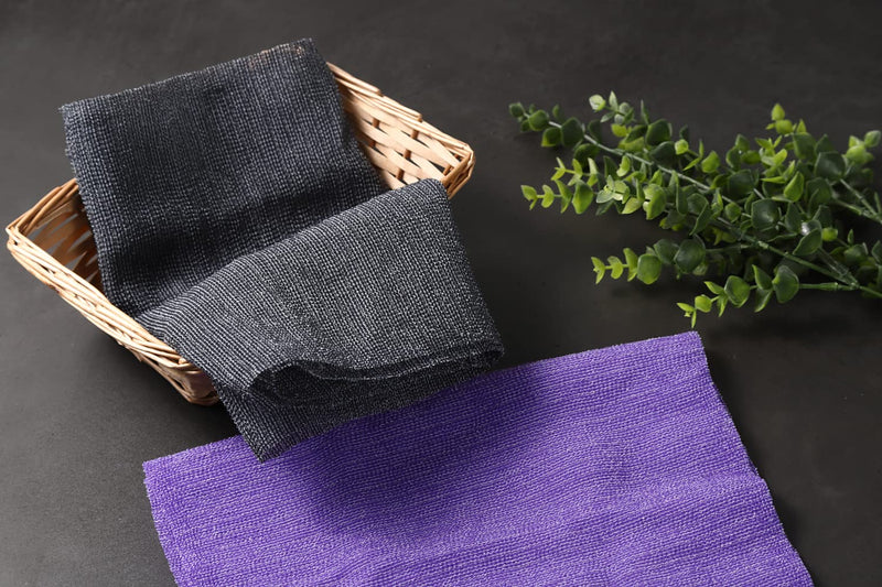 Extra Rough, Exfoliating Washcloth [Made in Japan] Exfoliating Towel Special Texture Makes Fluffy Foam Lather, Back Scrubber, Dead Skin Cell Remover [Loofah for Women and Men] (Black) Black - BeesActive Australia