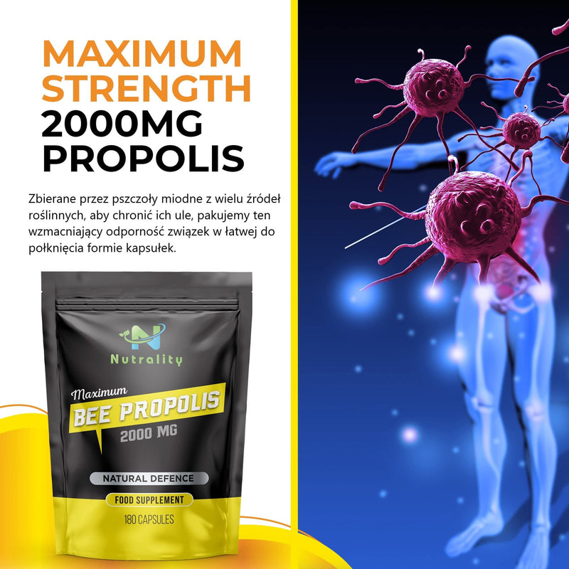 Nutrality Bee Propolis 2000mg - 180 Maximum Strength Capsules (6-Month Serving) - High in Antioxidants for Immune System Support - Natural Antibiotic, 100% Vegetarian, Allergen Free Supplement - BeesActive Australia