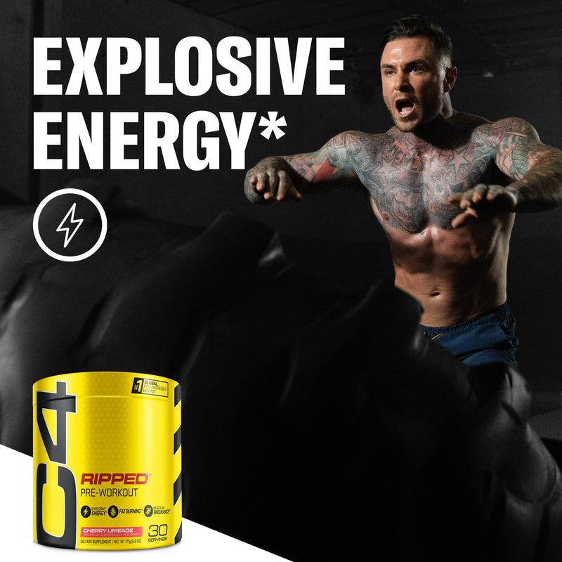 Cellucor C4 Ripped Pre Workout Powder Cherry Limeade | Creatine Free + Sugar Free Preworkout Energy Supplement for Men & Women | 150mg Caffeine + Beta Alanine| 30 Servings 30 servings (Pack of 1) - BeesActive Australia