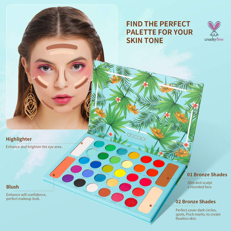 Docolor Eyeshadow Palette, Shimmer Matte 34 Colors Eye Shadow Highly Pigmented Natural Warm Glitter Contour & Highlight Powder Professional Long Lasting Waterproof Tropical Makeup Palette 34 Color - BeesActive Australia