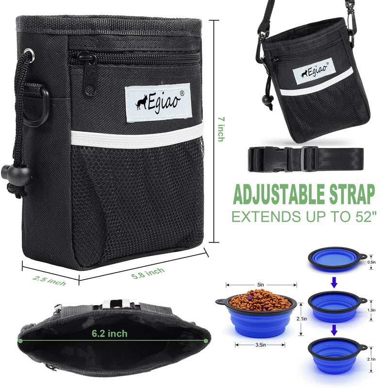 Egiao Black Dog Treat Pouch, Dog Food Bag for Training, Built-in Poop Bag Dispenser, 3 Ways to Wear - Including Collapsible Dog Bowl & Training Clicker & Waist Shoulder Strap - BeesActive Australia