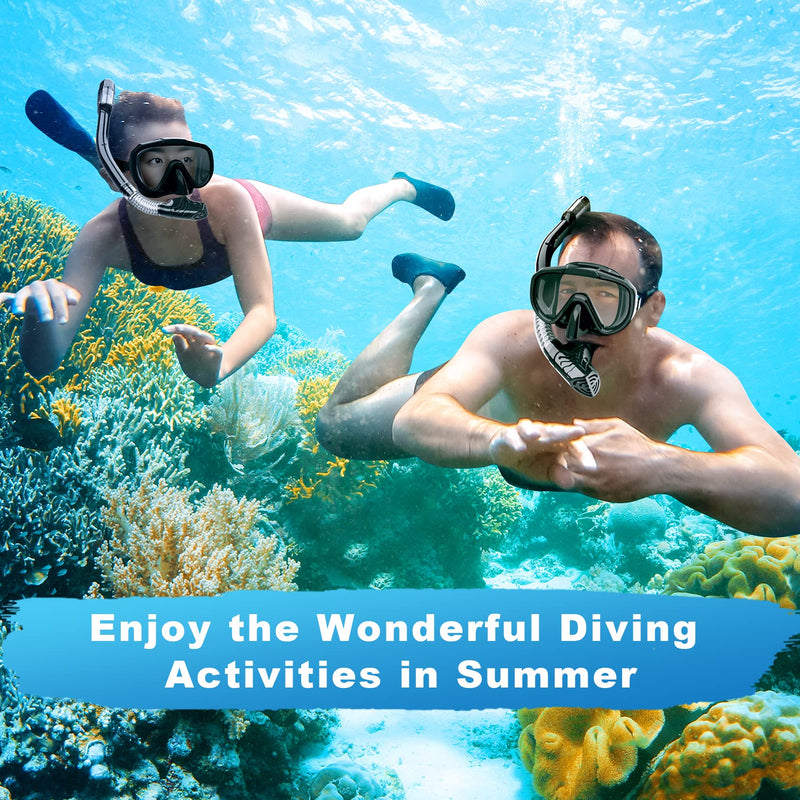 Snorkel Set, Zipoute Snorkel Dry Top Snorkeling Gear for Adults, Panoramic Anti-Leak and Anti-Fog Tempered Glass Lens, Adults Adjustable Snorkeling Set, Scuba Diving Swimming Training Snorkel Kit Black - BeesActive Australia
