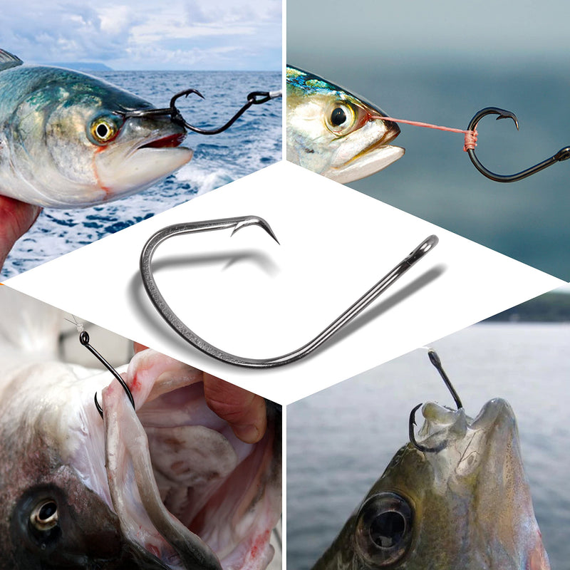 Saltwater Circle Fishing Hooks, 100-200pcs Catfish Hooks Octopus J Hooks High Carbon Steel Offset Fish Hooks for Striped Bass Freshwater Saltwater Fishing 4#(100pcs per pack) - BeesActive Australia