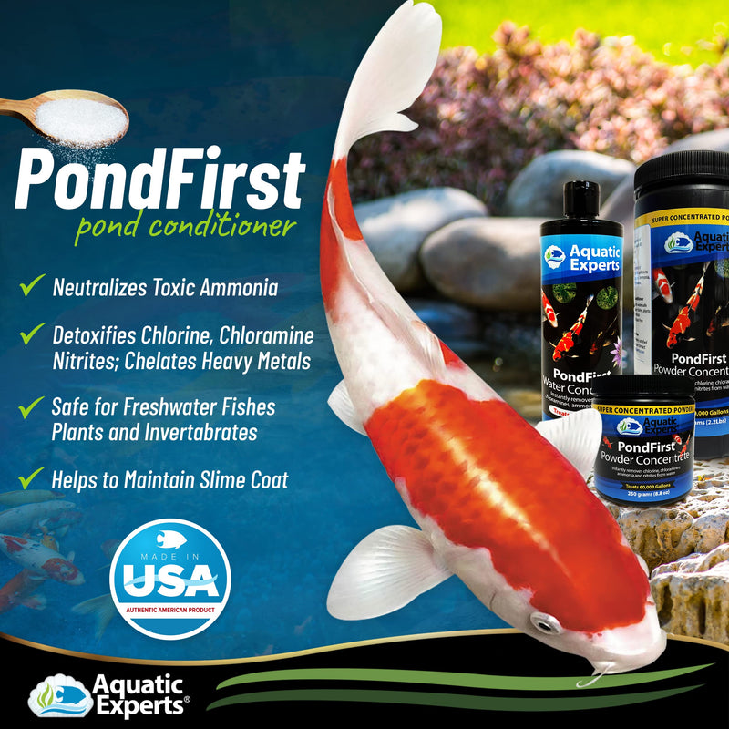 Aquatic Experts PondFirst Pond Water Conditioner - Concentrated Instant Dechlorinator for Fish Ponds, Makes Water Safe for Koi and Goldfish, Made in The USA Liquid 500 ml - Treats 5,000 gallons - BeesActive Australia