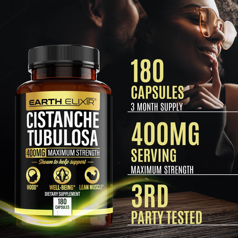 Earth Elixir Cistanche Tubulosa 400 mg (180 Capsules) 3 Months Supply – Made in USA- Max Purity - Cistanche Supplement - Zero Fillers – Gluten Free - Vegan - Nootropics - 100% Pure Cistanche Herb - BeesActive Australia