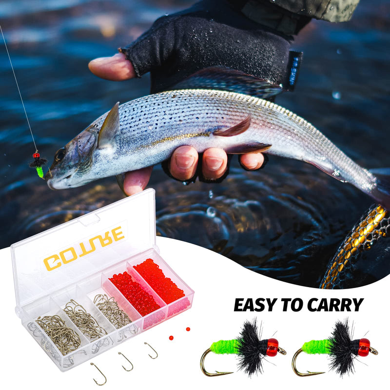 Goture 120PCS Fly Barb Fishing Hooks with Magnetic Components Box – High Carbon Steel Fly Tying Fishing Hooks Kit … 400pcs glass beads & 120pcs dry hooks with box - BeesActive Australia