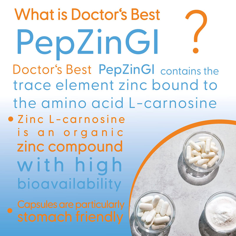 Doctor's Best, PepZinGI, Zinc-L-Carnosine Complex, 120 Vegan Capsules, Lab Tested, Minerals, Gluten Free, SOYA Free, Vegetarian - BeesActive Australia
