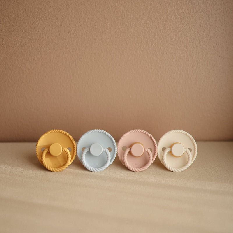 FRIGG Rope Natural Rubber Baby Pacifier | Made in Denmark | BPA-Free (Silver Gray/French Gray, 6-18 Months) 6-18 Month Silver Gray/French Gray - BeesActive Australia
