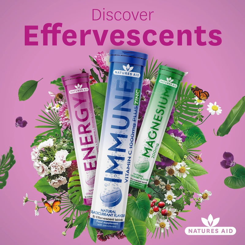 natures aid Immune Effervescent with Zinc & Vitamin C, Natural Blackcurrant Flavour, 20 Tablets, Pack of 1 Immune Effervescent, 20 Tablets - BeesActive Australia