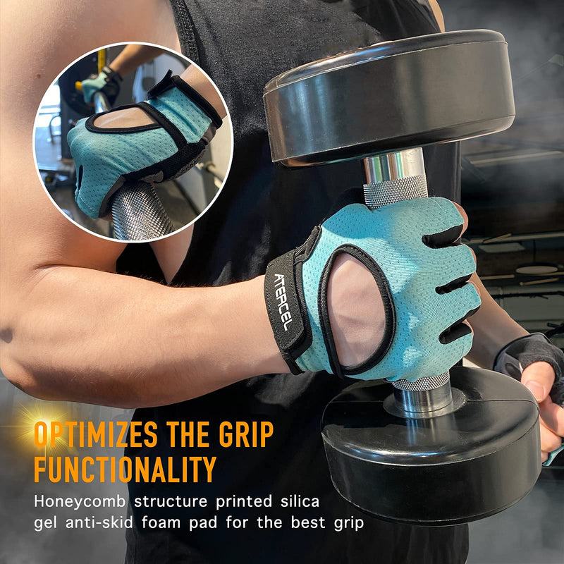 Atercel Weight Lifting Gloves Full Palm Protection, Workout Gloves for Gym, Cycling, Exercise, Breathable, Super Lightweight for Mens and Women Aqua Medium - BeesActive Australia