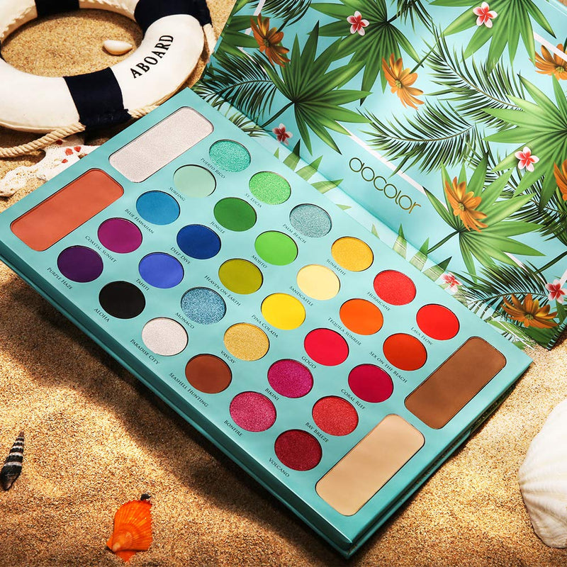 Docolor Eyeshadow Palette, Shimmer Matte 34 Colors Eye Shadow Highly Pigmented Natural Warm Glitter Contour & Highlight Powder Professional Long Lasting Waterproof Tropical Makeup Palette 34 Color - BeesActive Australia