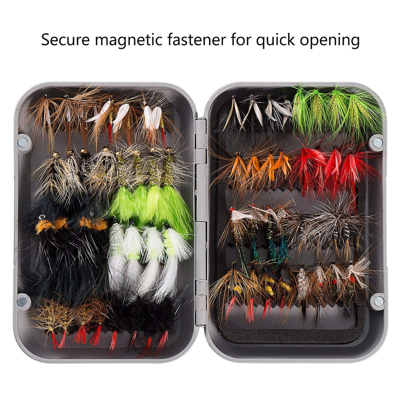 BASSDASH Fly Fishing Flies Kit Fly Assortment Trout Bass Fishing with Fly Box, 36/64/72/76/80/96pcs with Dry/Wet Flies, Nymphs, Streamers, Popper 64 pcs assorted flies kit with magnetic fly box - BeesActive Australia