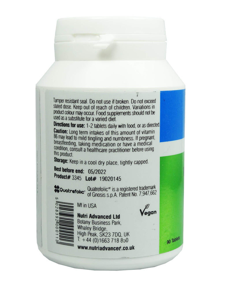 Nutri Advanced - Vitamin B Complex - Supplement with Folate, Vitamin B6 + B12, Inositol & Choline - Reduction of Tiredness and Fatigue - 90 Capsules - BeesActive Australia