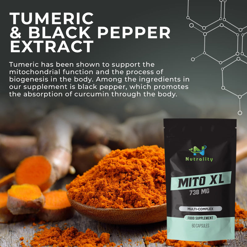 Nutrality Mito XL Supplement, 738mg - Mitochondrial Energy Optimizer, PQQ, Healthy Mitochondria, Cellular Energy, Cognitive Support, Brain Health. 1 Month Supply, 60 Vegan-Friendly Capsules - BeesActive Australia