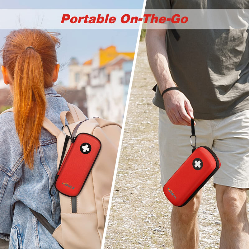 MEDMAX Epipen Medical Carrying Case, Hard Shell EVA Shock Absorption Travel Medication Organizer Bag Emergency Medical Pouch Holds 2 EpiPens, Asthma Inhaler, Auvi-Q, Allergy Medicine Essentials, (Red) Red - BeesActive Australia
