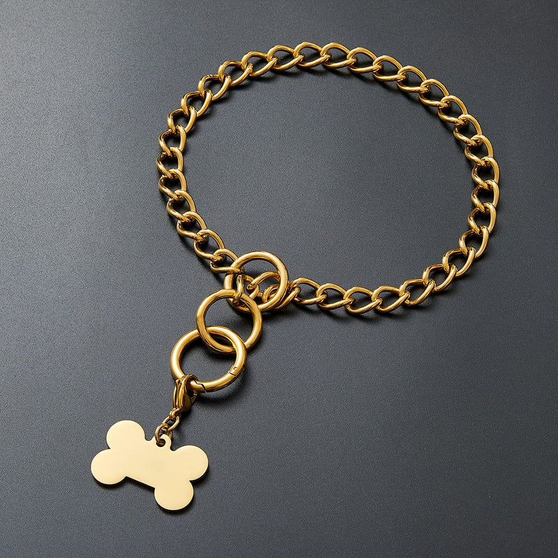 W/W Lifetime Gold Chain Dog Collar Walking Gold Dog Collar with Ring Clasp Hook 15MM 10MM 18K Cuban Link Chain Collar Adjustable Stainless Steel Metal Chain Collar for Small Medium Large Dogs 16" (Neck Fits 10"-14") - BeesActive Australia