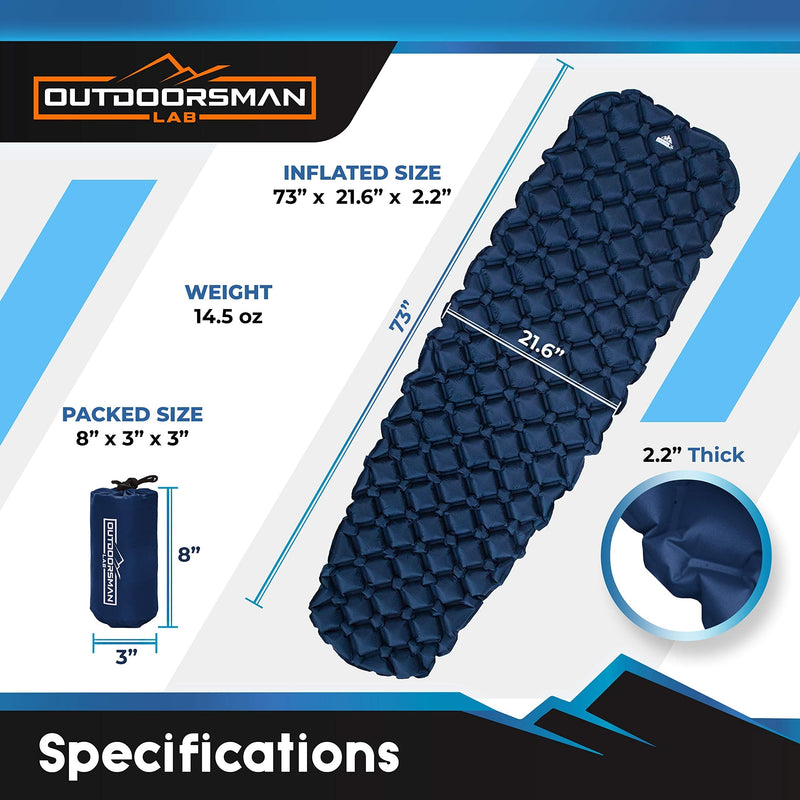 Outdoorsman Lab Sleeping Pad for Camping - Patented Camp Mat, Ultralight - Best Compact Inflatable Air Mattress for Adults & Kids - Lightweight Hiking, Backpacking, Outdoor & Travel Gear Blue - BeesActive Australia