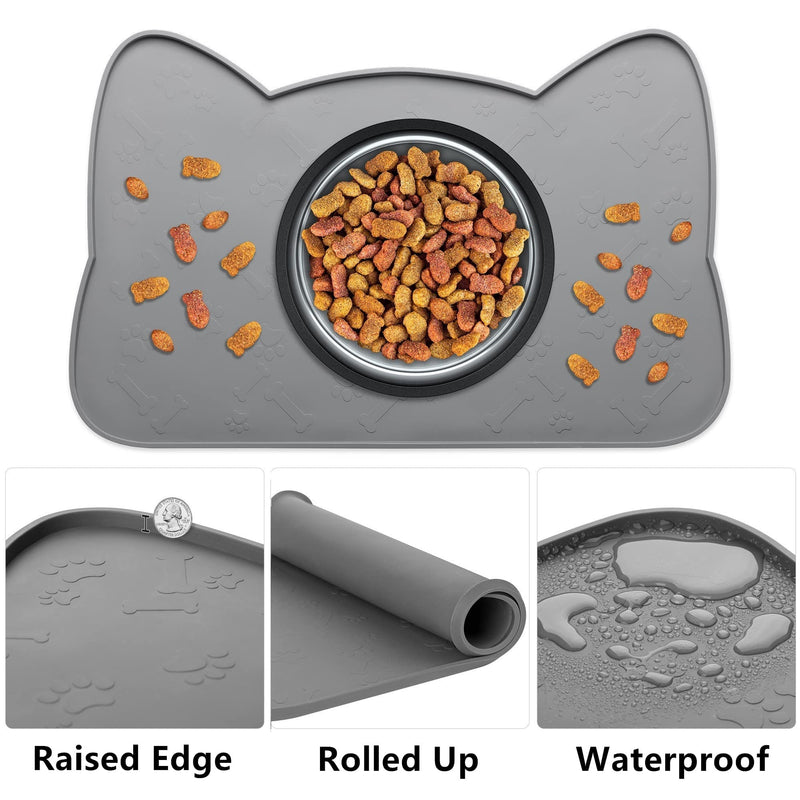 IYYI Cat Food Mat, Silicone Dog Bowl Mat for Food and Water, Waterproof Non Slip Pet Feeding Mat, Raised Edge Dog Food Tray to Stop Food Spills and Water Messes on Floor Black+M - BeesActive Australia