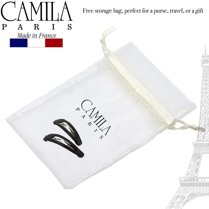 Camila Paris AD87/2 French Hair Snap Clip Barrette, Hair Slides Clic Clac for Women, Styling Girls Side Slide-in Metal Snap Pin Hair Accessories for Women. Strong Hold, No Slip Grip, Made in France 2 Inch (Pack of 2) Black - BeesActive Australia