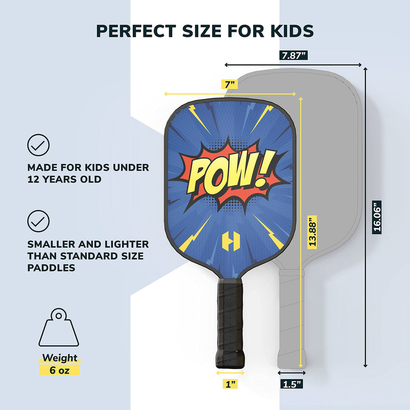 Helium Pickleball Paddle for Kids – Child Size Paddle for Children 12 and Under, Lightweight Honeycomb Core, Graphite Strike Face, Pickleball Paddle & Drawstring Bag - POW! 1 Paddle Set - BeesActive Australia