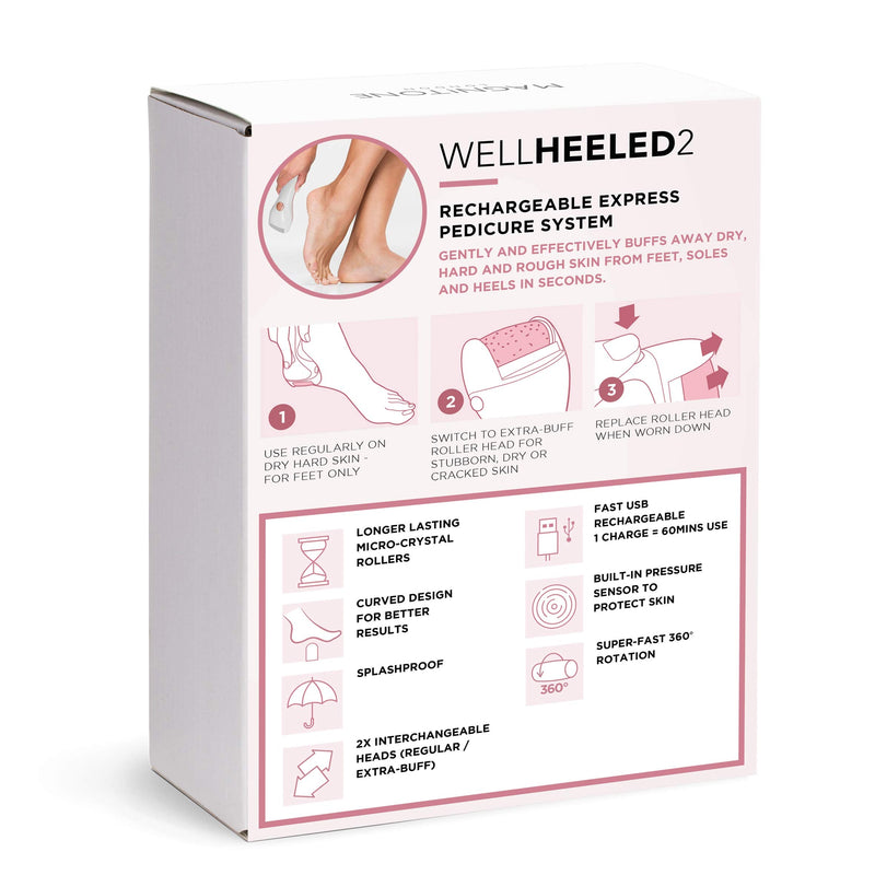 Magnitone Well Heeled 2 Rechargeable Express Pedicure System Electric Hard Skin Remover, Pink, 1 count - BeesActive Australia