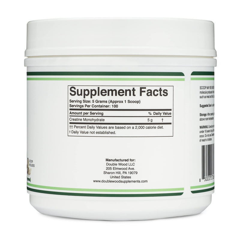 Creatine Monohydrate Powder 1.1lbs (100 Servings of 5 Grams Each - Third Party Tested Micronized Creatine Powder) Unflavored, Keto, Vegan Friendly (with Scoop)(Creatina Monohidratada) by Double Wood - BeesActive Australia