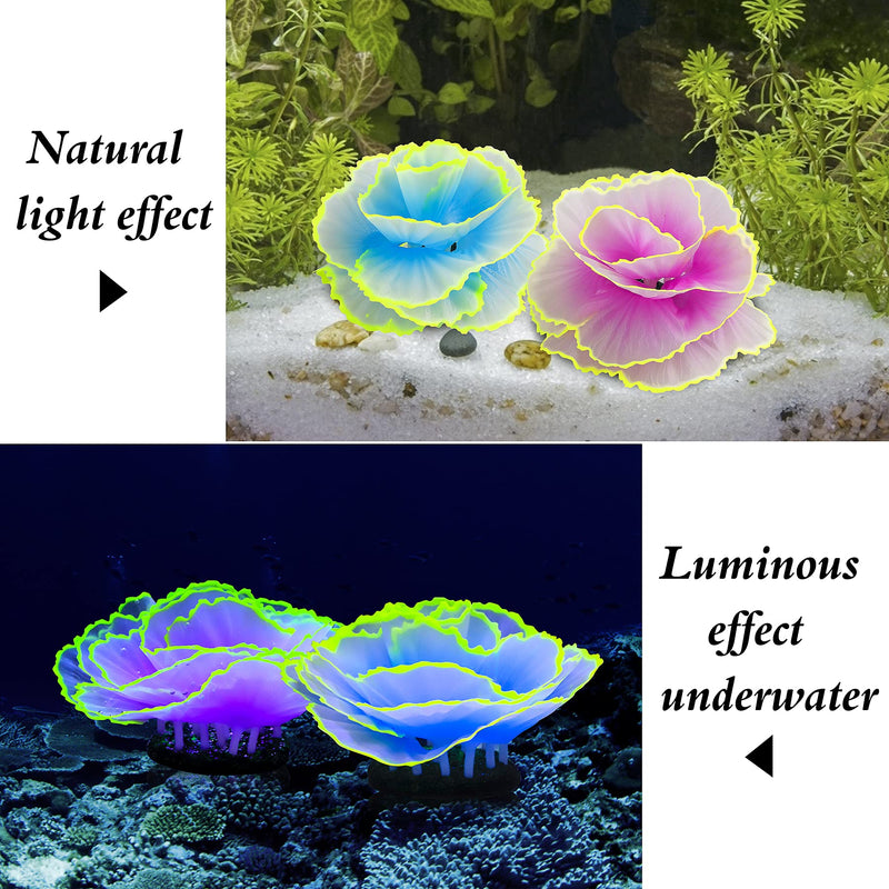 Livfodrm Glowing Fish Tank Decorations Glow Aquarium Decor Coral Ornaments, 2pcs Silicone Flower Plants and 10pcs Colourful Sea Shells/Luminous Stone Glow in The Dark for Aquarium Decoration - BeesActive Australia