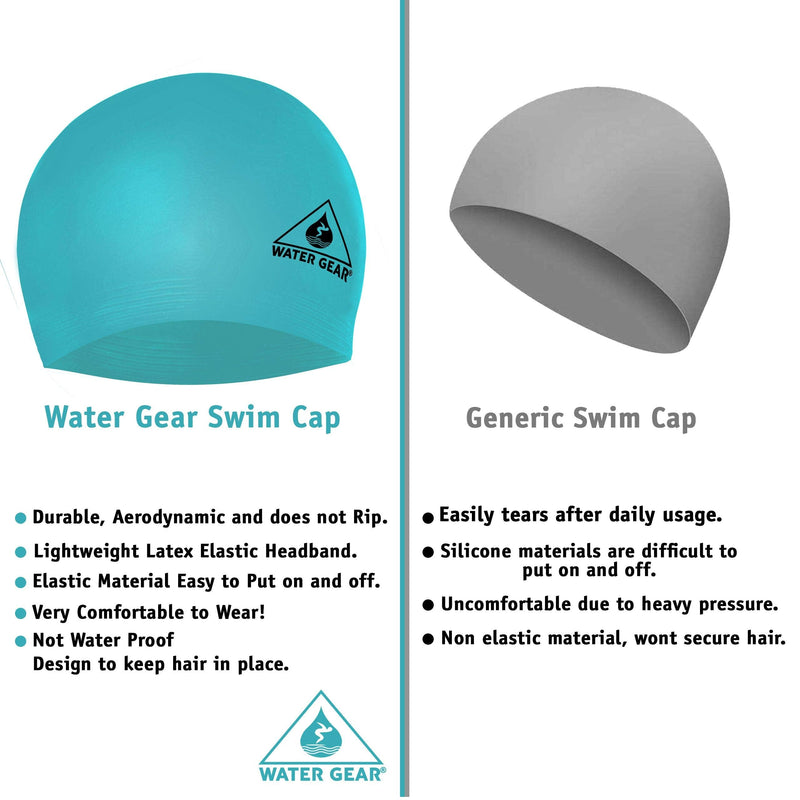 Water Gear Latex Adult Swim Cap - Durable and Flexible Unisex Non-Waterproof - Great for Short and Long Hair - Improve Your Performance - Triathlon Swimmers and Athletes LIGHT BLUE - BeesActive Australia