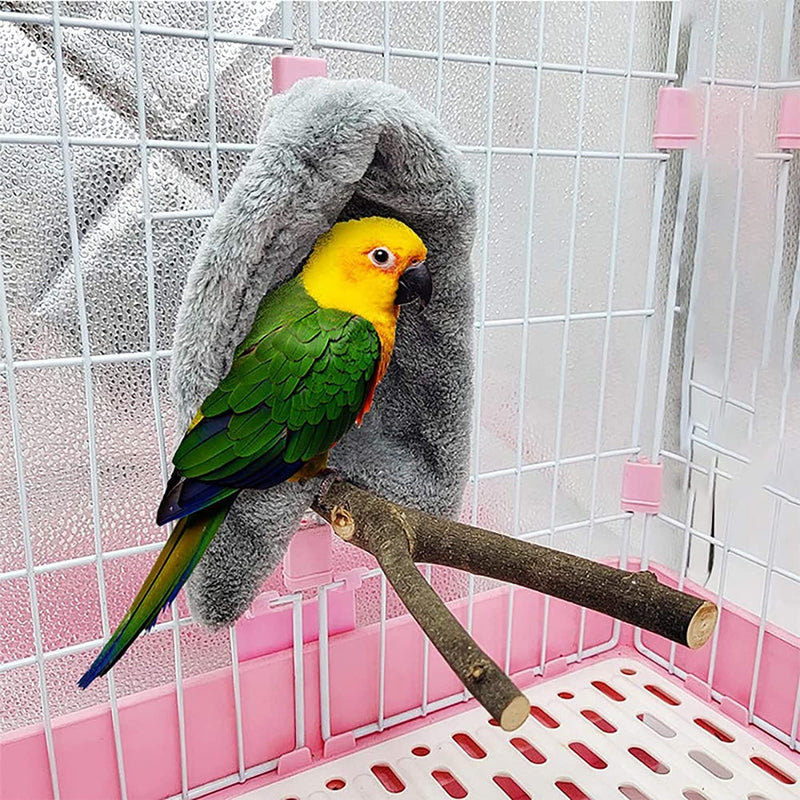 Corner Fleece Bird Blanket for Cage, Cozy Bird Bed Warmer Parrot House Cage Hanging Hammock Toy, Small Animals Shelter Plush Bedding, Cuddle Nest Hanging Toy for Parakeet Cockatiel Conure Lovebirds Grey-M - BeesActive Australia