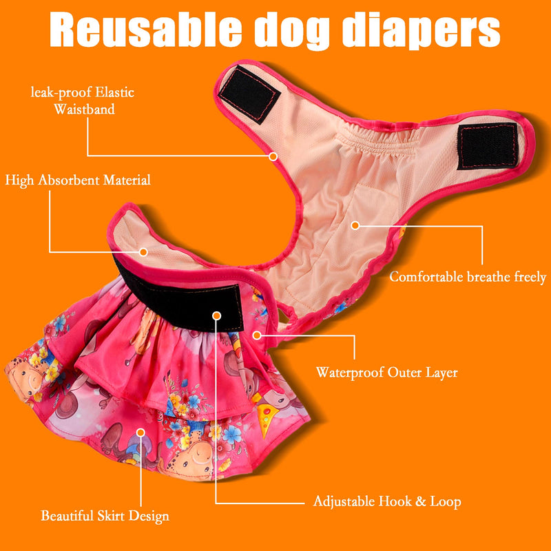Roncute 3 Pack Washable Dog Diapers Female,Reusable High Absorbent Doggie Diaper,No-Leak Puppy Panties for Girl Doggy in Heat Cycle,Period,Incontinence,Excitable Urination Fantasy World Small (11.5''-13.5'') - BeesActive Australia
