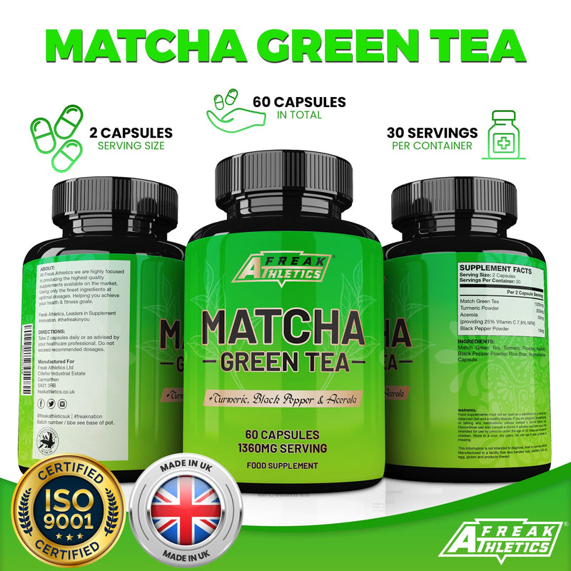 Matcha Green Tea 60 Capsules - Matcha Green Tea Tablets - Boosted with Turmeric, Acerola Cherry & Black Pepper - BeesActive Australia
