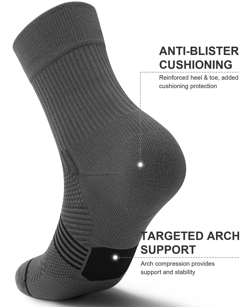 PAPLUS Compression Running Sock for Men and Women 3 Pairs, Cushioned Athletic Crew Socks with Arch Support Black+white+grey(3 Pairs ) X-Large - BeesActive Australia