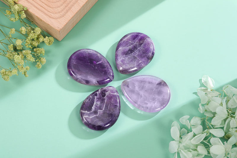 CrystalTears Natural Amethyst Carved Thumb Worry Stone Healing Crystal Pocket Palm Stone 1PC - BeesActive Australia