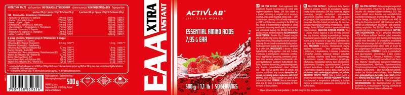 Activlab Eaa Xtra Instant 500g - Strawberry Raspberry Flavour | Essential Amino Acids with B Vitamins | Workout Supplement for Men, Women, Athletes | Muscle Recovery, Performance Boost | UK, PL - BeesActive Australia