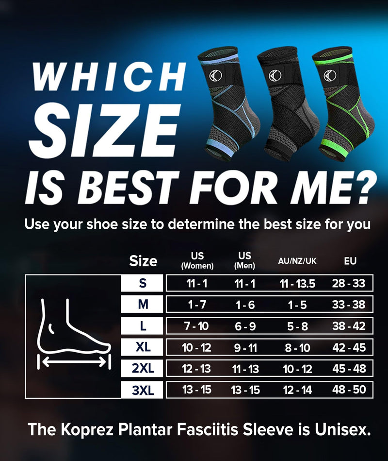 Koprez Plantar Fasciitis Sleeve - Plantar Fasciitis Relief, Plantar Fasciitis Socks, Ankle Compression Sleeve, Ankle Support for Women, Plantar Fasciitis Brace, Ankle Sleeve, Ankle Support Men Large Blue 1 - BeesActive Australia