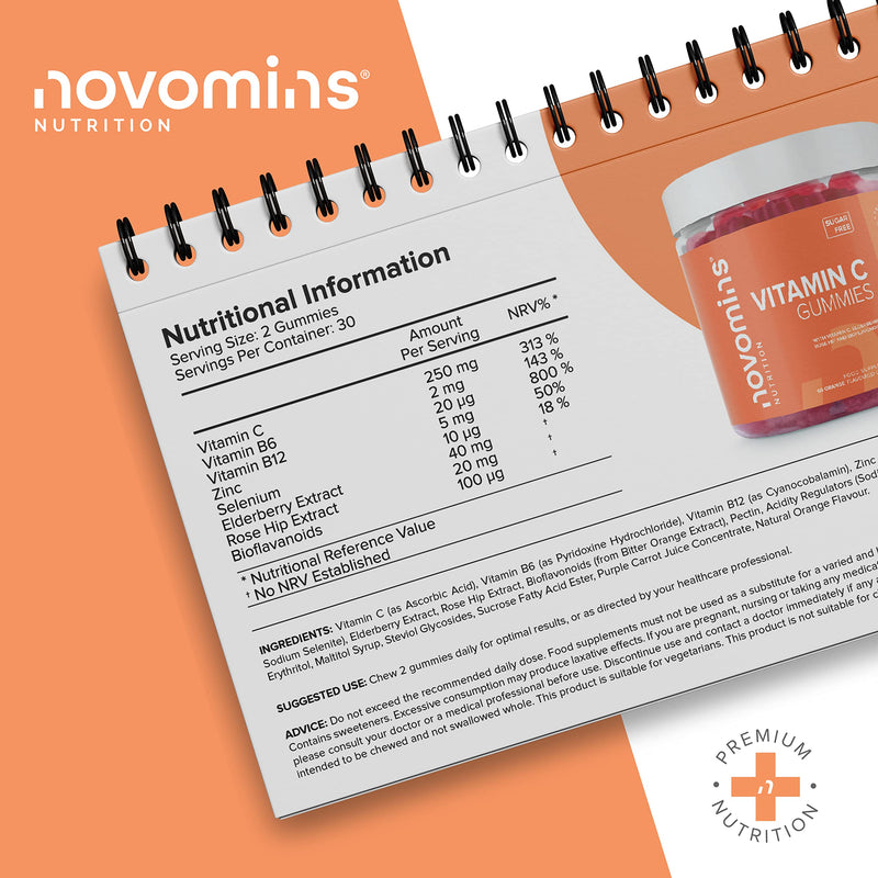 Vitamin C Gummies Sugar Free � 250 mg High Strength Vitamin C for Adults � with Added Bioflavonoids, Rose Hip, Elderberry & Zinc - Immune System Support - Vegan- Gluten Free - by Novomins - BeesActive Australia