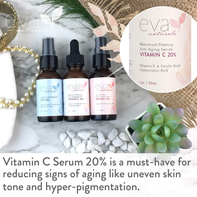 Eva Naturals Facelift in a Bottle - 3-in-1 Anti-Aging Set with Retinol Serum, Vitamin C Serum and Eye Gel - Formulated to Reduce Wrinkles, Fade Dark Spots and Treat Under-Eye Bags - Premium Quality - BeesActive Australia