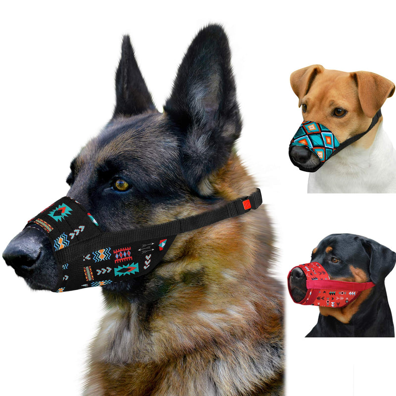CollarDirect Dog Muzzle - Adjustable Soft Breathable Tribal Nylon Dog Mouth Guard Cover for Small, Medium and Large Dogs, Anti Chewing, Barking & Biting - 3 Tribal Patterns Pattern 2 M/L - BeesActive Australia