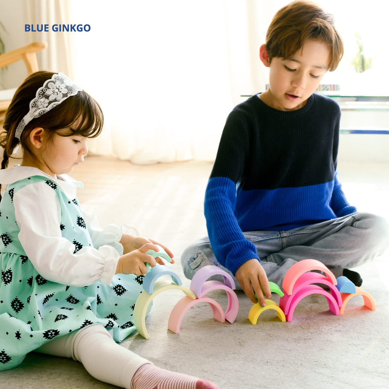 BLUE GINKGO Silicone Rainbow Stacker - Montessori Nesting Puzzle | Kids and Toddler | Stacking Sensory Toys - 10 Layers (Vibrant) 10 Layer - BeesActive Australia