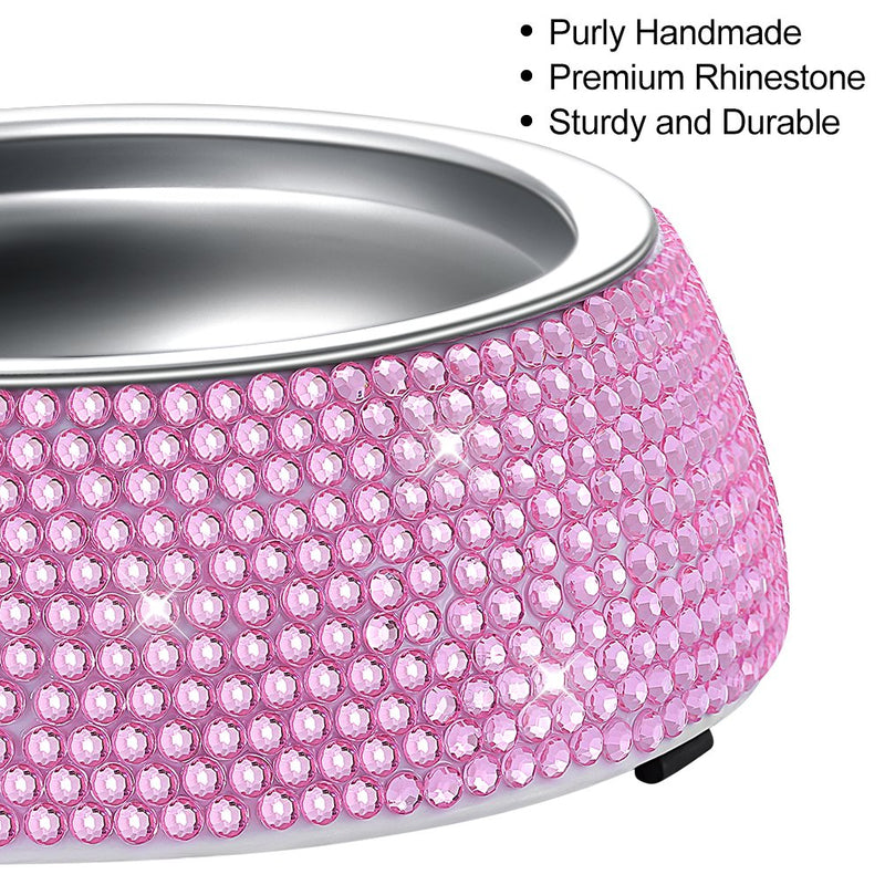 SAVORI Small Dog Bowls Pink, Handmade Bling Rhinestones Stainless Steel Pet Bowls Double Food Water Feeder for Puppy Cats Dogs Cats 320ml-Pink - BeesActive Australia