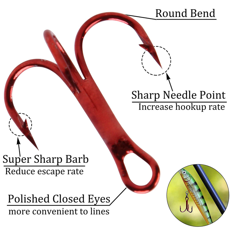 180pcs/box Fishing Treble Hooks Kit High Carbon Steel Hooks Sharp Round Bend Treble Hooks Strong Barbed Hooks with Split Rings Stainless Steel for Lures Baits Saltwater Freshwater Fishing Mixed Size - BeesActive Australia
