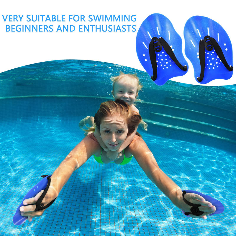 Skylety 2 Sets Swim Hand Paddles, Swim Training Contoured Exercise Adjustable Straps Swimming Paddles with Ear Plugs and Nose Clip for Women Men Children Silver, Blue - BeesActive Australia