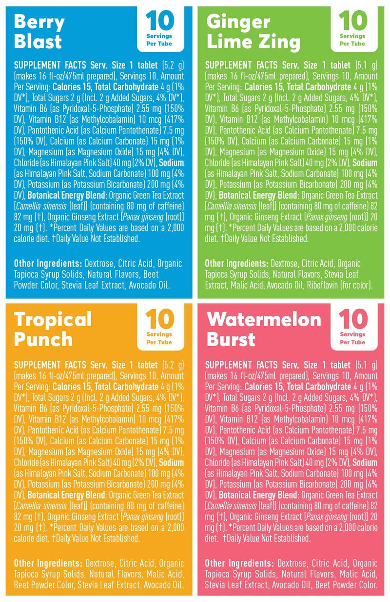Nuun Energy: Caffeine, B Vitamins, Ginseng, Electrolyte Drink Tablets, Mixed Flavors, 10 Count (Pack of 4) 10 Count (Pack of 4) - BeesActive Australia