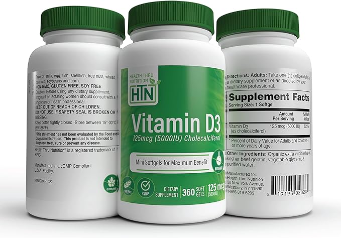 Health Thru Nutrition Vitamin D3 5000 Iu, No GMO, 360 Mini Softgels, No Soy, USP Grade Natural Vitamin D - BeesActive Australia